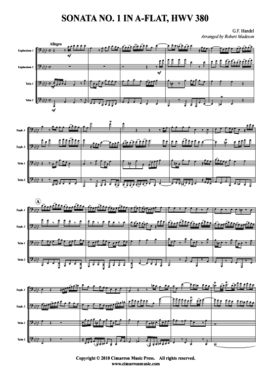 Sonata Nr. 1 (Tuba Quartett 2x Bariton 2xTuba) (Quartett (Tuba)) von G. F. H auml ndel