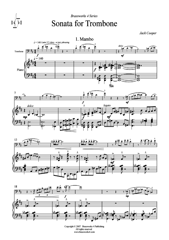 Sonata (Posaune + Klavier) (Klavier  Posaune) von Jack Cooper