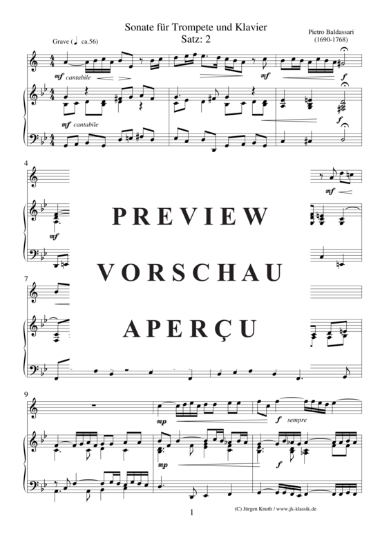 Sonate f r Trompete und Klavier (Satz 2) (Trompete in B + Klavier) (Klavier  Trompete) von Pietro Baldassari