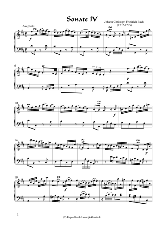 Sonate No.4 (Klavier Cembalo Solo) (Klavier Solo) von Johann Christoph Friedrich Bach