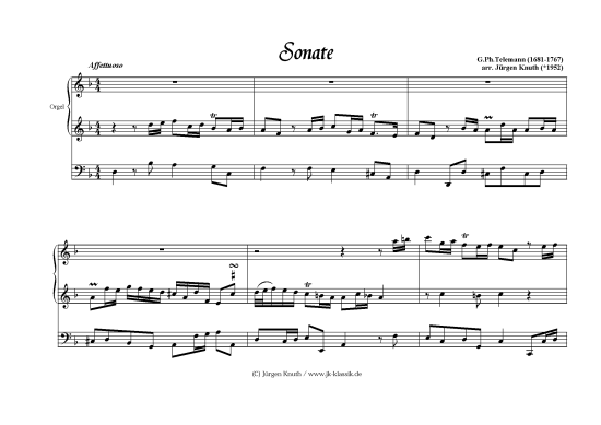 Sonate (Orgel Solo 2 Manuale + Pedal) (Orgel Solo) von G.Ph.Telemann (1681-1767) arr. J rgen Knuth ( 1952)