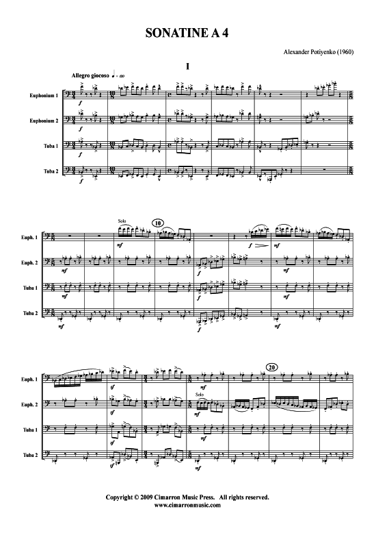 Sonatine A 4 (Tuba Quartett 2x Bariton 2xTuba) (Quartett (Tuba)) von Alexander Potiyenko