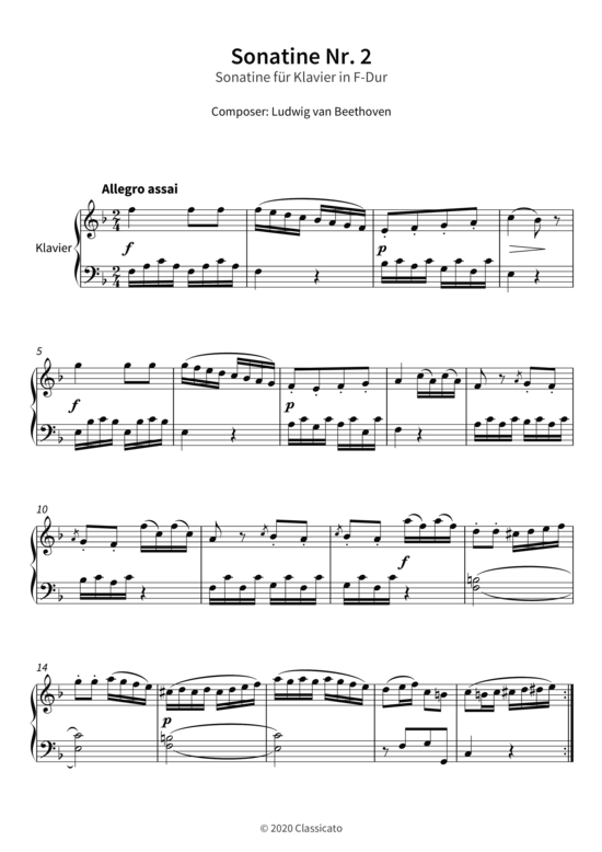 Sonatine Nr. 2 - Sonatine f r Klavier in F-Dur (Klavier Solo) (Klavier Solo) von Ludwig van Beethoven