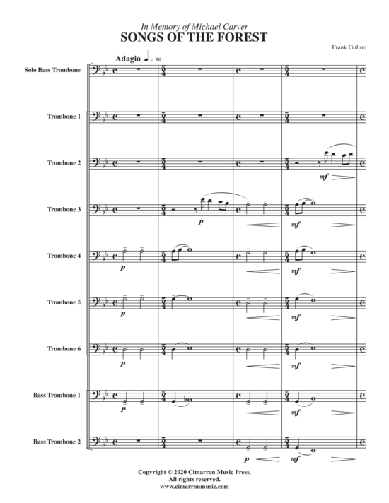 Songs of the forest (Posaunen Ensemble 8 Stimmen + Bass Posaune Solo) (Ensemble (Blechbl ser)) von Frank Gulino