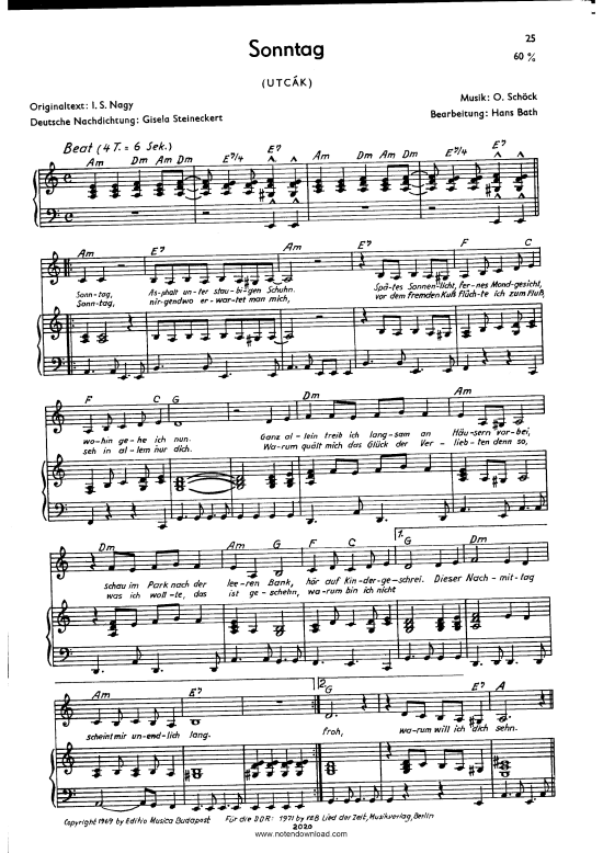 Sonntag (Klavier + Gesang) (Klavier Gesang  Gitarre) von DDR Schlager