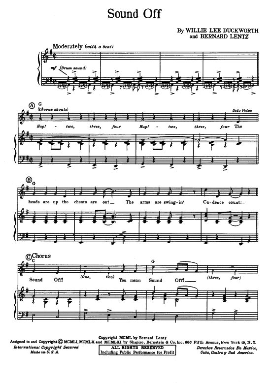 Sound Off (Klavier + Gesang) (Klavier Gesang  Gitarre) von Popular Standard