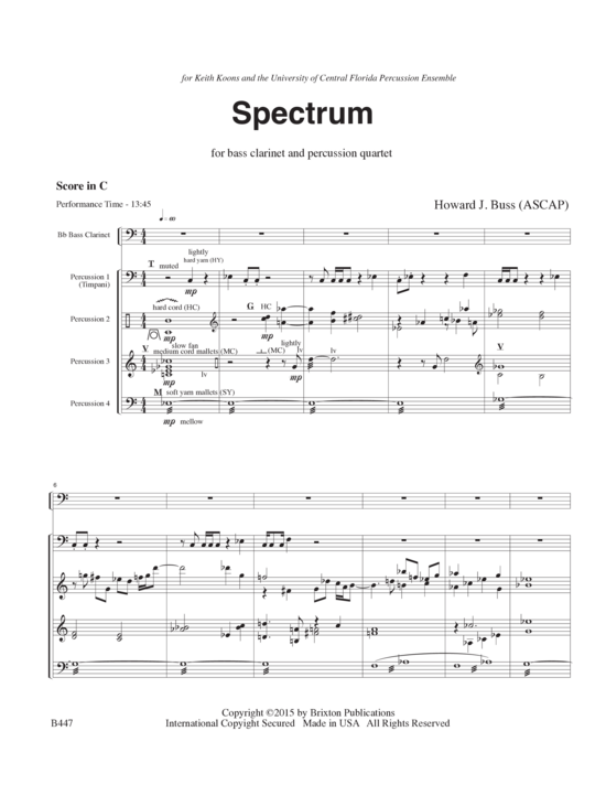 Spectrum (Bassklarinette Solo und 4 Schlagzeuger) (Quintett (Percussion  Solo)) von Howard J. Buss