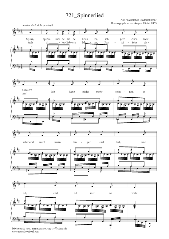 Spinnerlied (Klavier + Gesang) (Klavier  Gesang) von Aus Deutsches Liederlexikon A. H rtel (1865)
