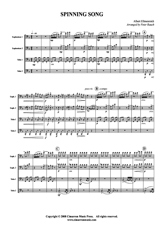 Spinning Song (Tuba Quartett 2x Bariton 2xTuba) (Quartett (Tuba)) von Albert Ellmenreich