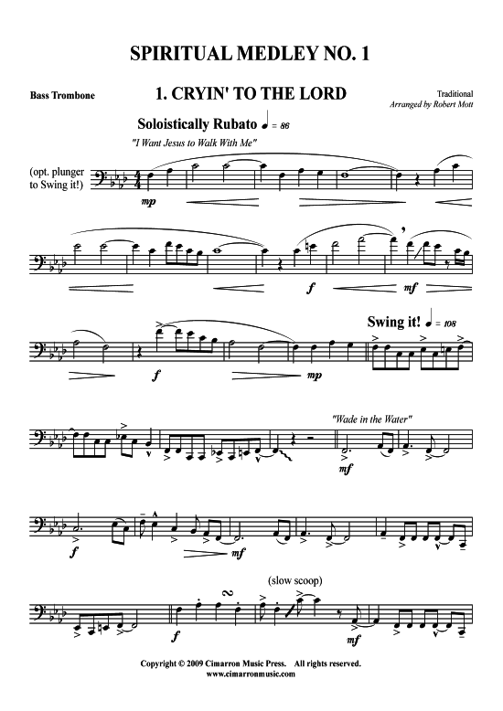 Spiritual Medley Nr. 1 (Bass-Posaune Solo) (Bariton Posaune (Solo)) von Traditional