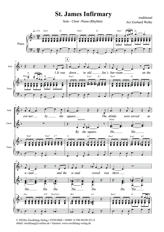 St. James Infirmary (Combo Band - Sologesang Chor + Klavier Bass) (Combo Band) von Traditional