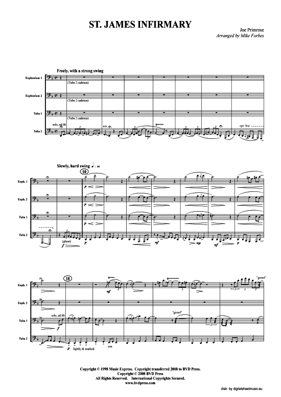 St. James Infirmary (Tuba Quartett 2x Bariton 2xTuba) (Quartett (Tuba)) von Traditional (arr. Forbes)