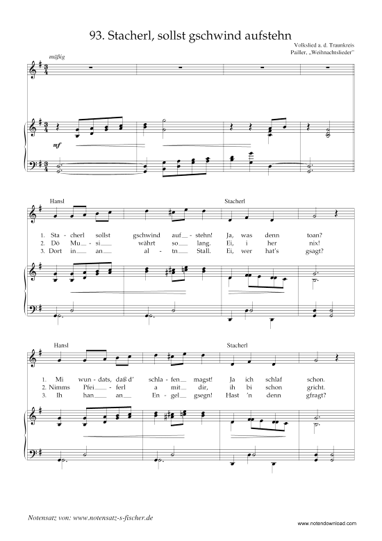 Stacherl sollst gschwind aufstehn (Klavier + Gesang) (Klavier  Gesang) von Weihnachtslied aus dem Traunkreis
