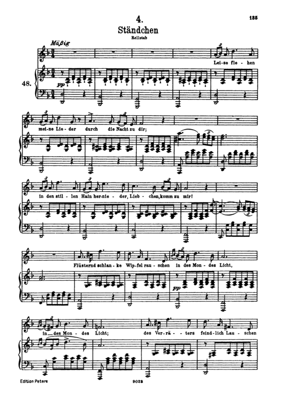 St ndchen D.957-4 Leise flehen meine Lieder (Schwanengesang) (Gesang hoch + Klavier) (Klavier  Gesang hoch) von Franz Schubert