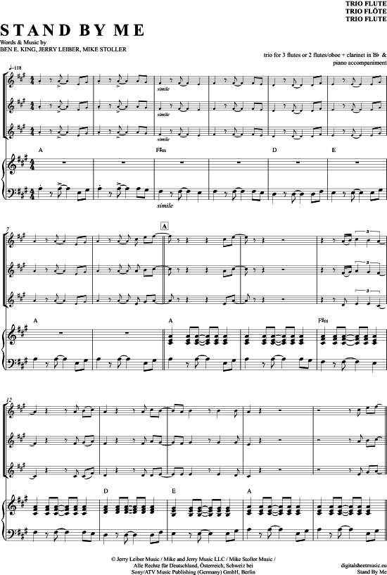 Stand By Me (Fl ten Trio + Klavier) (Trio (Fl te)) von Ben E. King