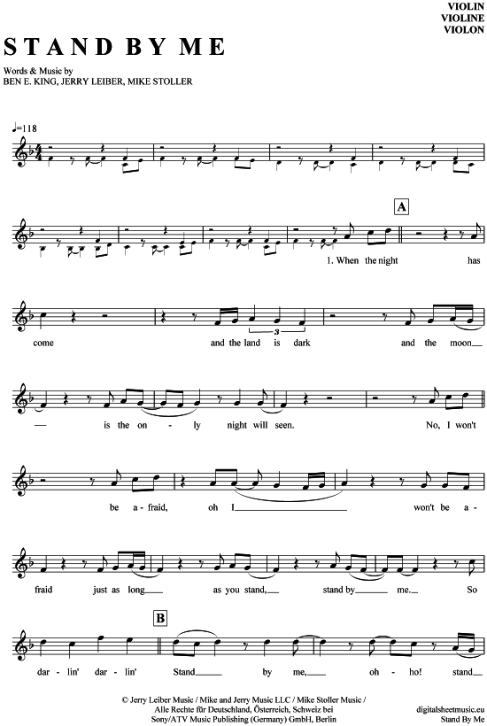 Stand by me Violine PDF Noten von Ben E. King in F Dur 7130387