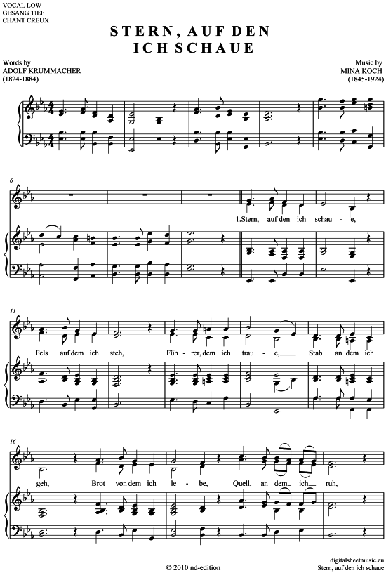 Stern auf den ich schaue (1-2 st. tief bis Es ) (Klavier  Gesang) von Mina Koch (1845-1924)