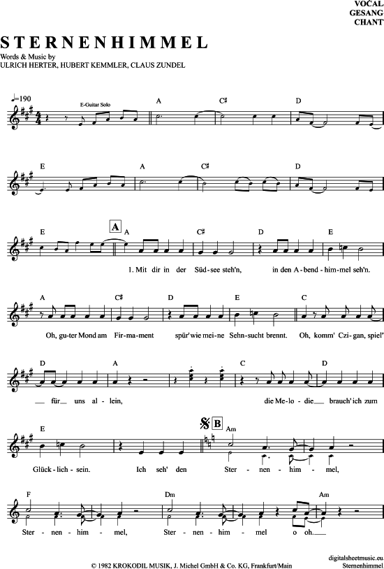 Sternenhimmel (Gesang) (Gesang  Akkorde) von Hubert Kah