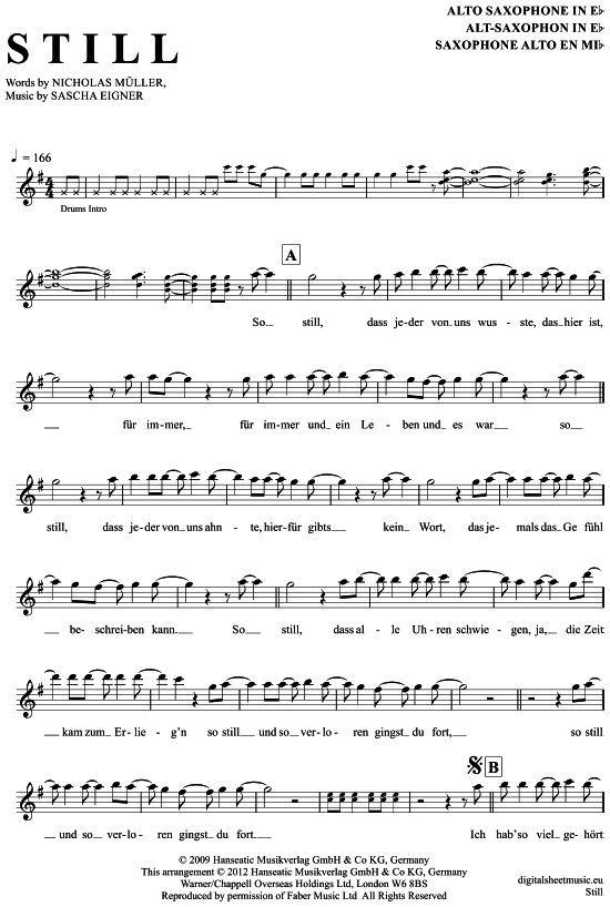 Still (Alt-Sax) (Alt Saxophon) von Jupiter Jones