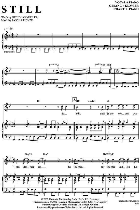 Still (Klavier + Gesang) (Klavier Gesang  Gitarre) von Jupiter Jones