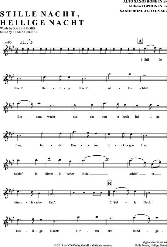 Stille Nacht Heilige Nacht (Alt-Sax) (Alt Saxophon) von Weihnachten
