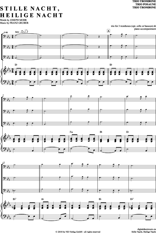 Stille Nacht heilige Nacht (Posaunen Trio + Klavier) (Trio (Posaune)) von Franz Xaver Gruber