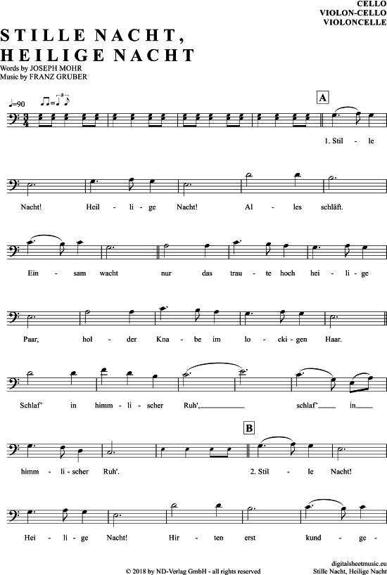 Stille Nacht, Heilige Nacht ViolonCello PDF Noten von Weihnachten in