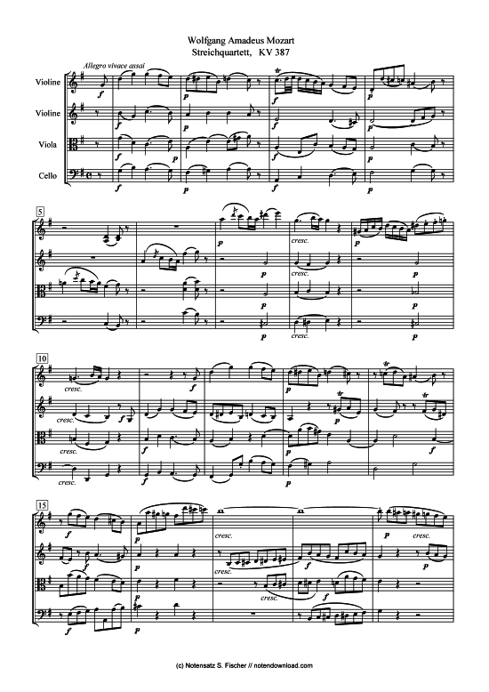 Streichquartett KV 387 (nur Partitur) (Quartett (Streicher)) von Wolfgang Amadeus Mozart (1756-1791)