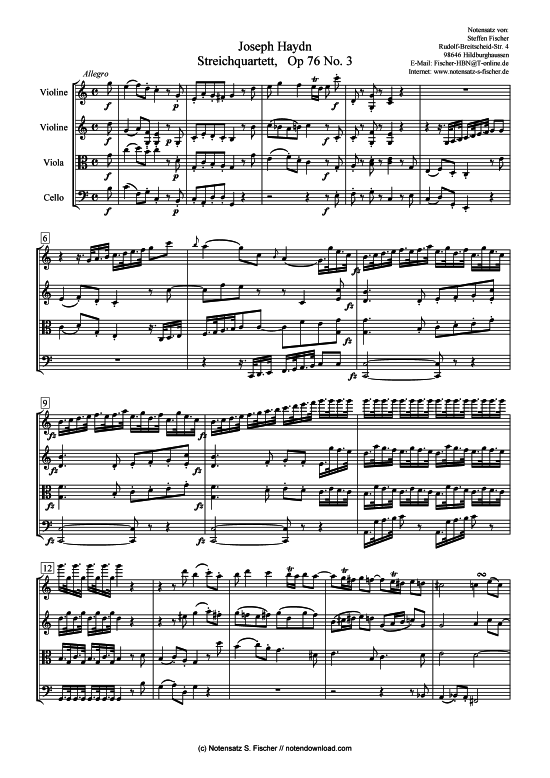 Streichquartett op. 76 Nr. 3 (nur Partitur) (Quartett (Streicher)) von Joseph Haydn (1732-1809)