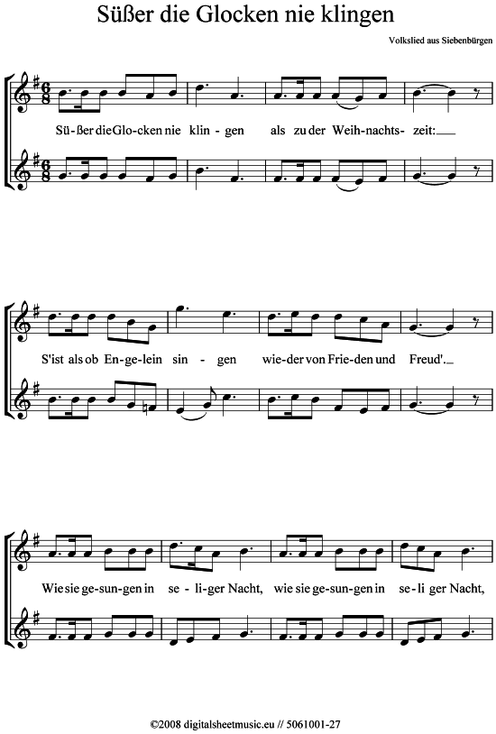 Süßer die Glocken nie klingen 2x AltSaxophon PDF Noten von Weihnachtslied sehr leicht in