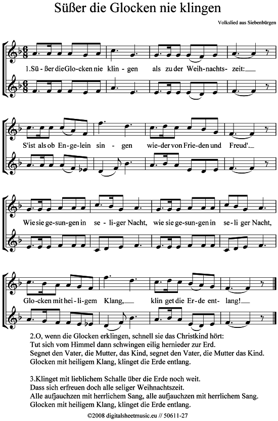 S er die Glocken nie klingen (2x Trompete in B) (Duett (Trompete)) von Weihnachtslied (sehr einfach)