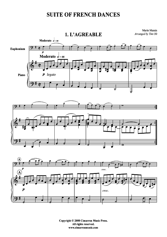 Suite of Dances 5 S auml tze (Tuba Quartett 2x Bariton 2xTuba + Klavier) (Quartett (Tuba)) von Marin Marais