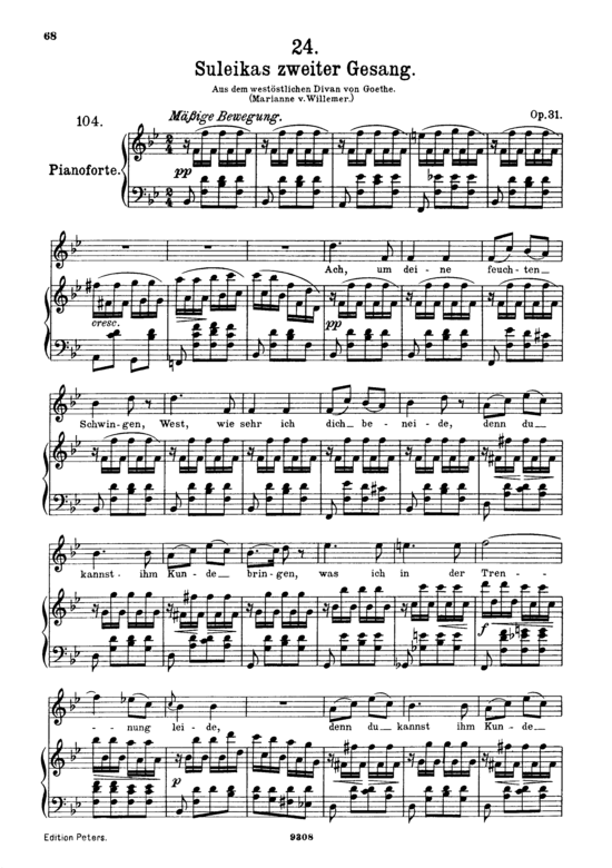 Suleika II D.717 Ach um deine feuchten Schwingen (Gesang hoch + Klavier) (Klavier  Gesang hoch) von Franz Schubert