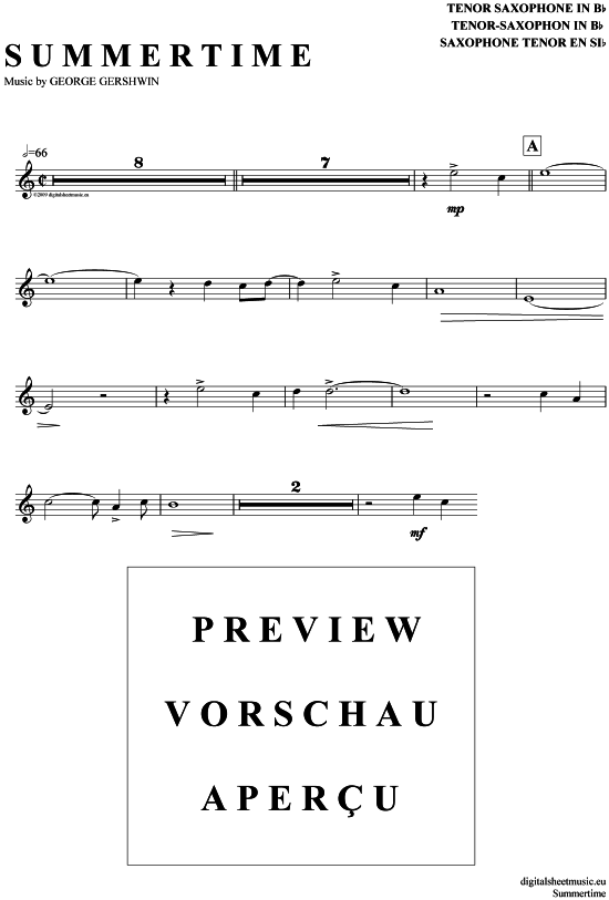 Summertime (Tenor-Sax) (Tenor Saxophon) von George Gershwin