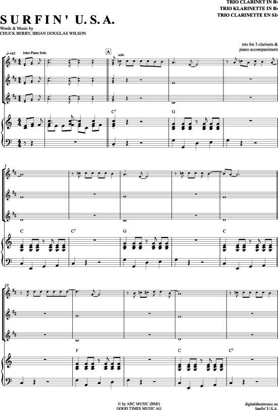 Surfin USA (Klarinetten Trio + Klavier) (Trio (Klarinette)) von Beach Boys