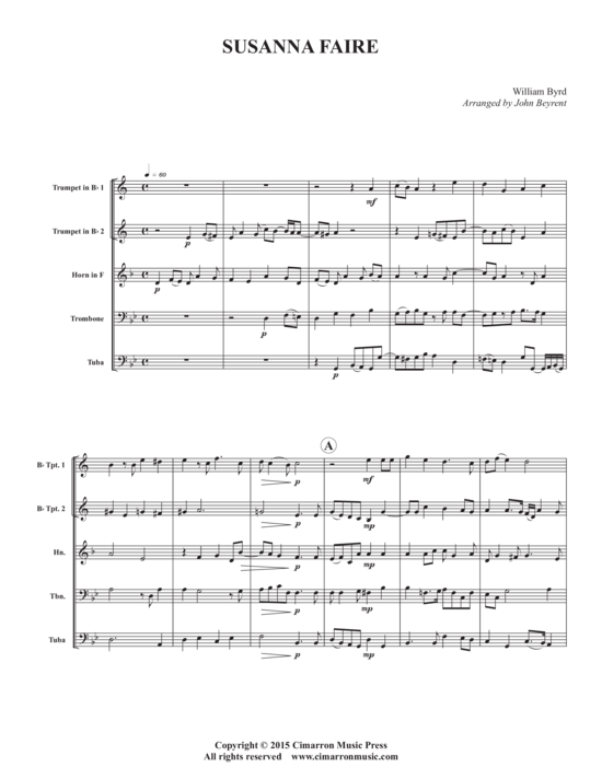 Susanna Faire (Blechbl auml serquintett) (Quintett (Blech Brass)) von William Byrd