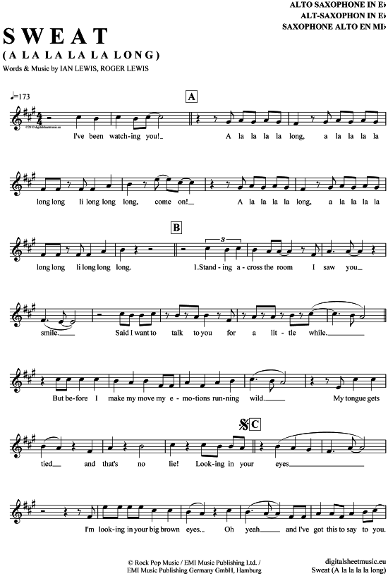 Sweat (A la la la la long) (Alt-Sax) (Alt Saxophon) von Mehrzad  Mark Medlock