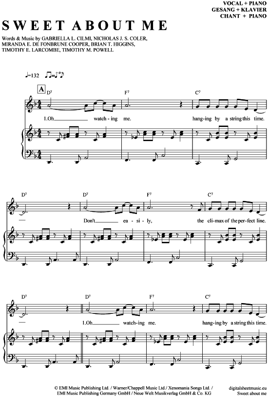 Sweet about me Klavier + Gesang PDF Noten von Gabriella Cilmi in 7070045