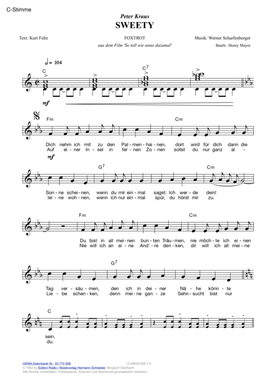 Sweety (Melodie-Stimmen in C B Es) (Stimmen in C B Es) von Peter Kraus