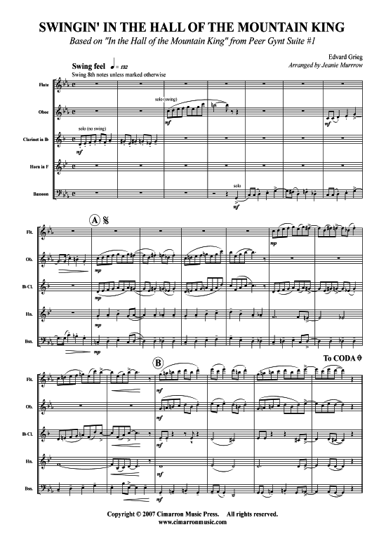 Swingin in the Hall of the Mountain King (Holzbl auml ser-Quintett) (Quintett (Blech Brass)) von Edvard Grieg