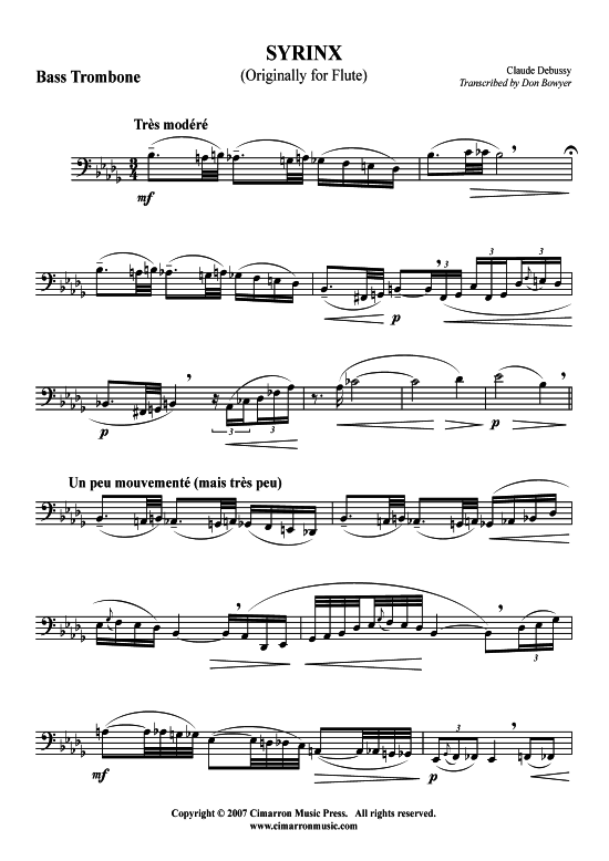 Syrinx (Bass Posaune Solo) (Bariton Posaune (Solo)) von Claude Debussy