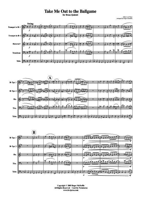 Take Me Out to the Ballgame (Blechbl serquintett) (Quintett (Blech Brass)) von Harry von Tilzer (arr. McDuffi)