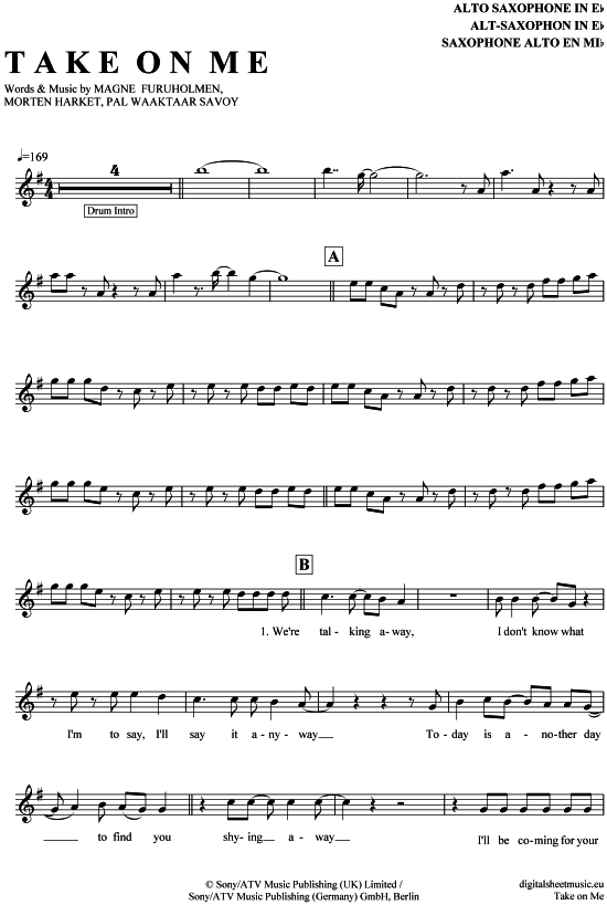 Take on me (Alt-Sax) (Alt Saxophon) von A-ha