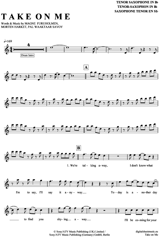 Take on me (Tenor-Sax) (Tenor Saxophon) von A-ha