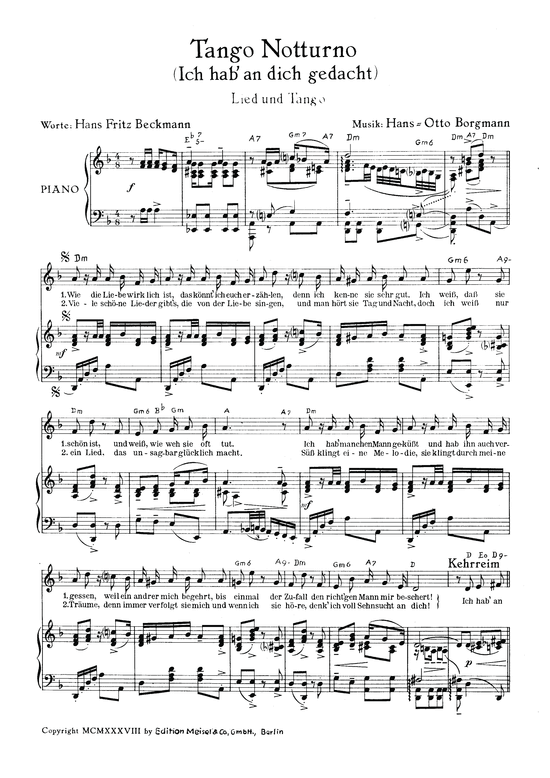 Tango Notturno (Ich hab an Dich gedacht) (Klavier + Gesang) (Klavier Gesang  Gitarre) von Pola Negri 