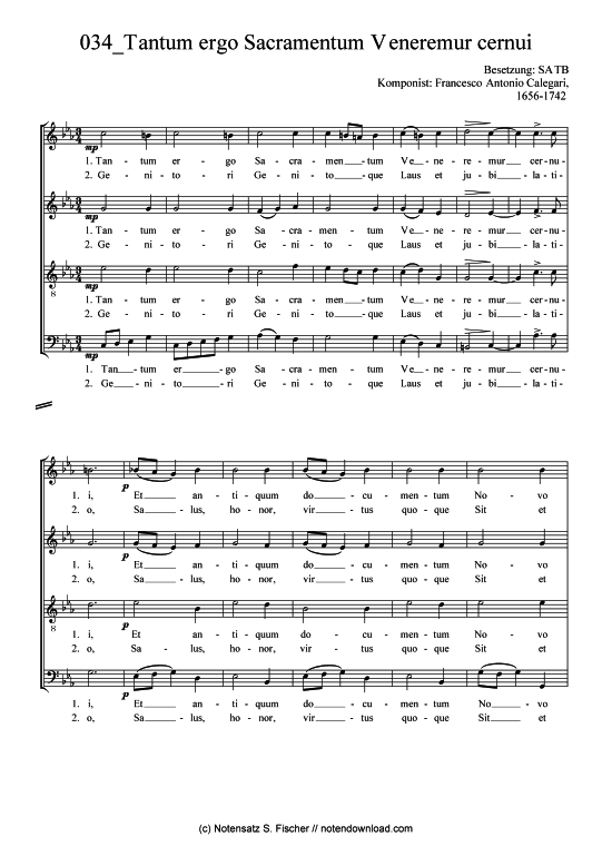 Tantum ergo Sacramentum V eneremur cernui (Gemischter Chor) (Gemischter Chor) von Francesco Antonio Calegari 1656-1742 
