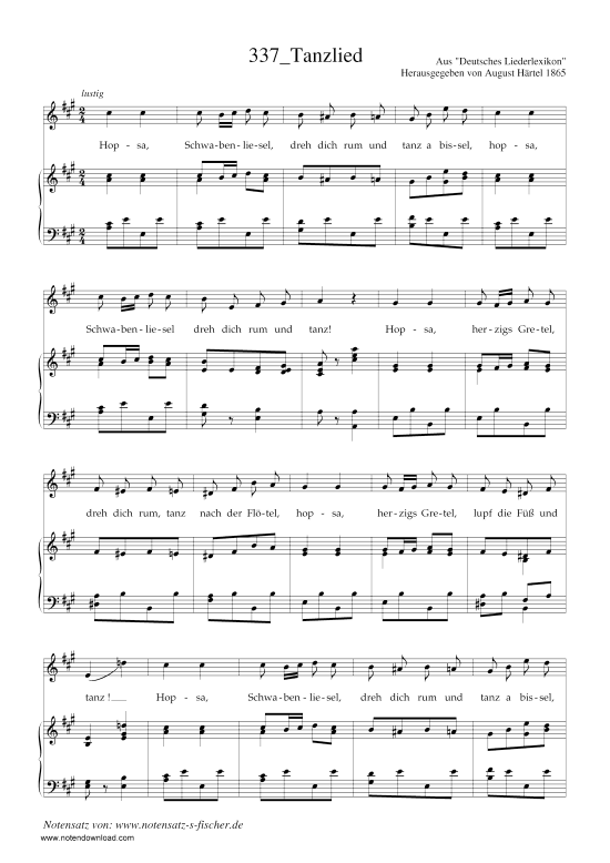 Tanzlied (Klavier + Gesang) (Klavier  Gesang) von Aus Deutsches Liederlexikon A. H rtel (1865)
