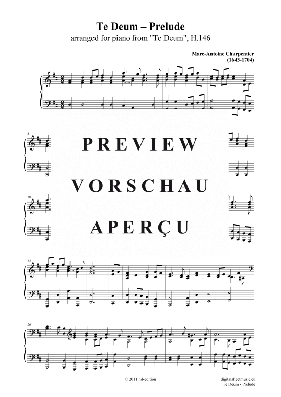 Te Deum (Prelude) f r Klavier Solo (Klavier Solo) von Marc-Antoine Charpentier (Te Deum H.146)