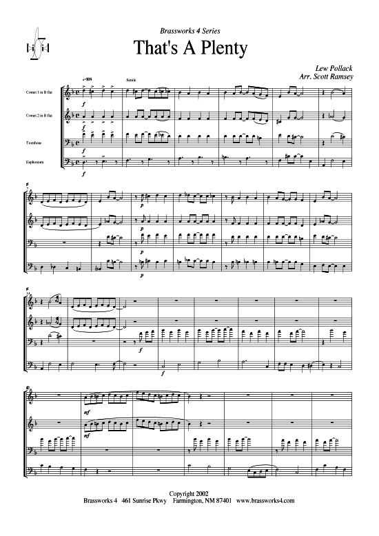 That s A Plenty (2xTromp in B Horn in F (Pos) Pos) (Quartett (Blech Brass)) von Lew Pollack