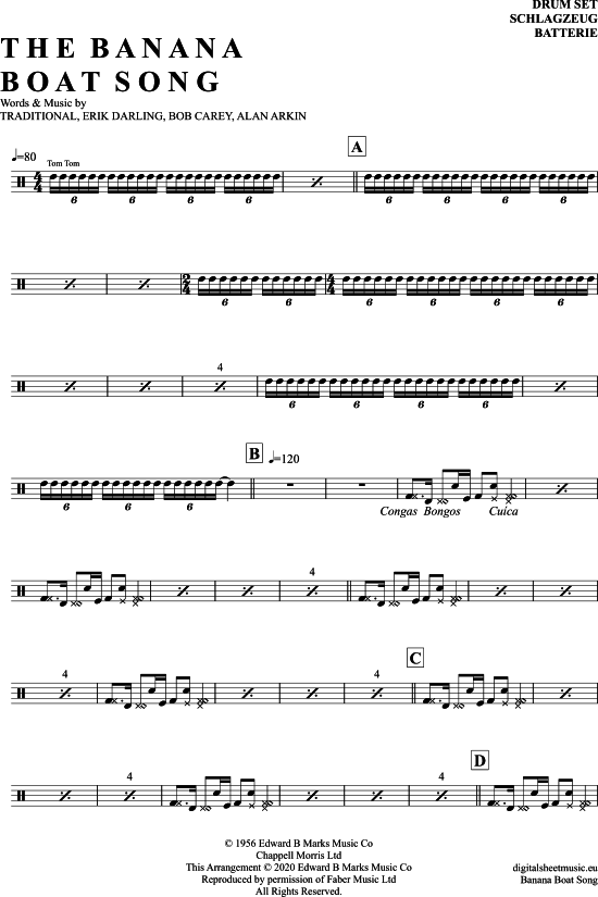 The Banana Boat Song Drums PDF Noten von Harry Belafonte in 7150562